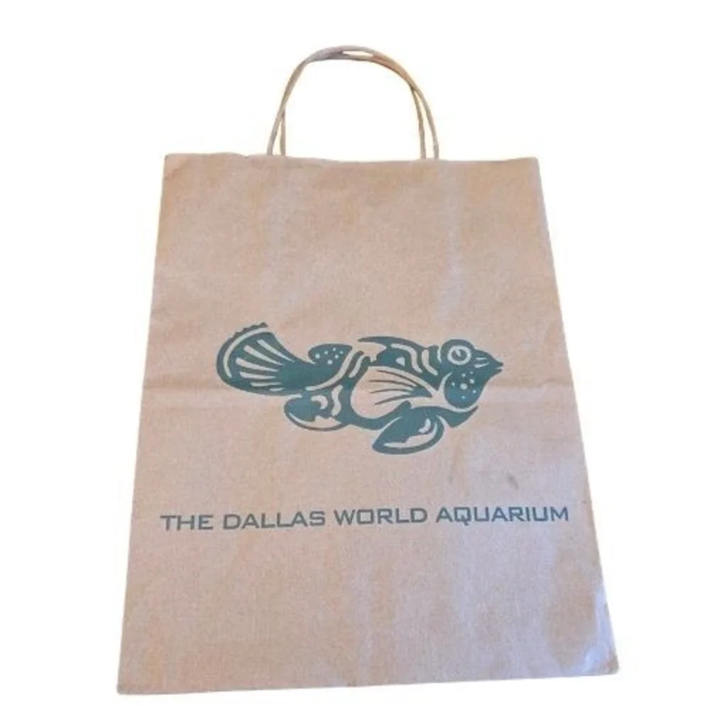 Dallas Aquarium  Recycled‎ Brown Paper Shopping Gift Bag Fish Logo Small 8x10x5